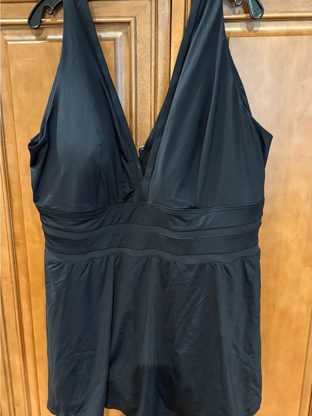 Lands' End Black V-Neck One-Piece Swimdress Mesh Inserts 26W NWT